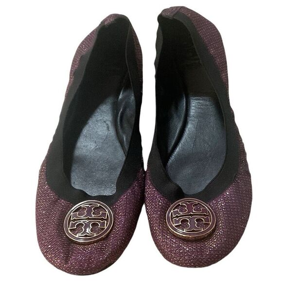 Tory Burch Purple Metallic Sparkle Caroline’s Flats 9.5 - Picture 2 of 9